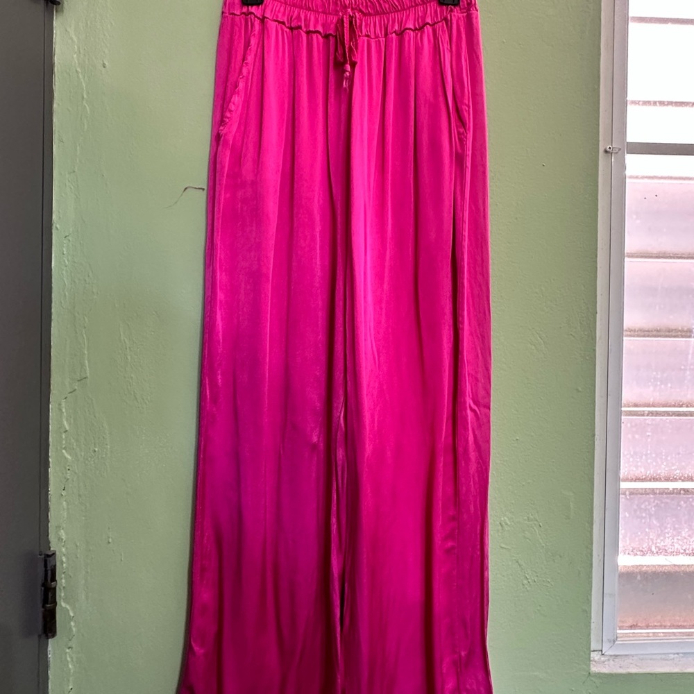 Vibrant Pink Satin Wide Leg Pants